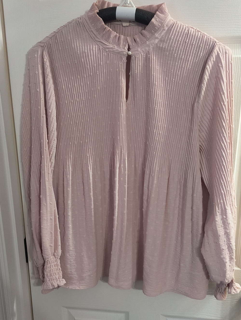 Cactus Pearl Light Mauve Pleated Ruffled-Neck Blouse
